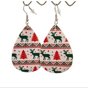 Aztec Christmas Moose Print Leather Earrings
